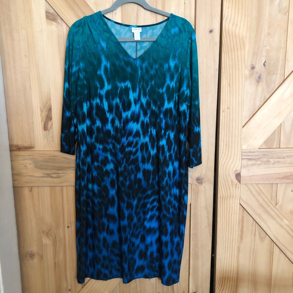 Chico's 2 Blue & Teal V-Neck Swim Cover-Up Dress Womens L